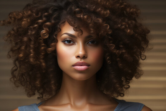 Detailed close-up shot of woman with curly hair. This versatile image can be used for various purposes