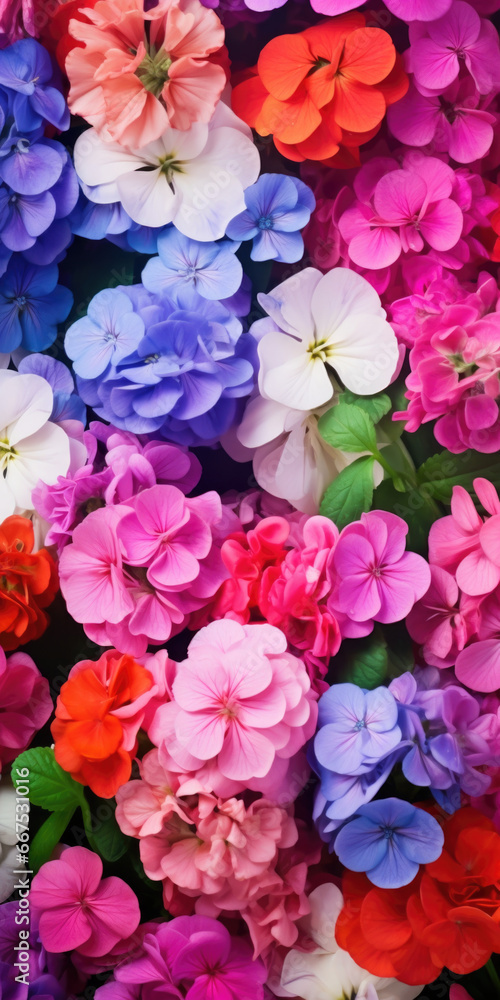 Poster A close up view of a bunch of flowers. This vibrant image captures the beauty and details of the flowers. Perfect for adding a touch of nature and color to any project or design.