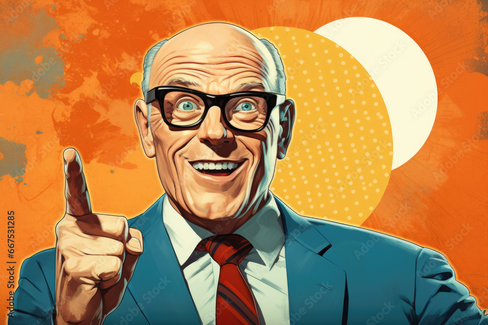 Poster man dressed in suit and tie confidently points directly at camera. this image can be used to convey 