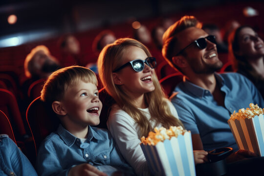 Group of people sitting in movie theater. This image can be used to depict movie night, cinema experience, or gathering of friends watching film together