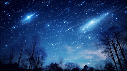 An enchanting night sky, the Milky Way stretching across, with shooting stars making fleeting...