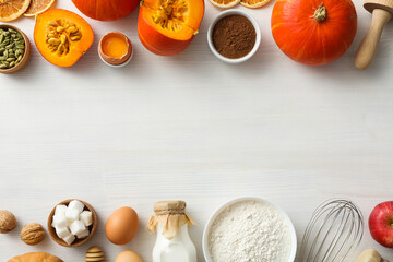 Ingredients for autumn baking, top view.