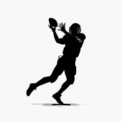 Black silhouette of a male American football athlete in-game action, throwing the football, running, passing, receiving, tackling, blocking, punting, intercepting the ball