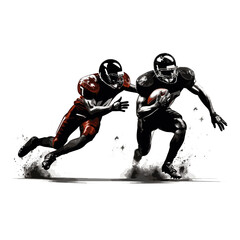 Black silhouette of a male American football athlete in-game action, throwing the football, running, passing, receiving, tackling, blocking, punting, intercepting the ball