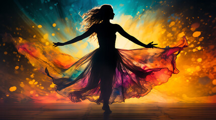 Silhouette Dancer with Colorful Backdrop