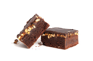 Fototapeta na wymiar Nut Brownie, Homemade German Chocolate Cake, Chocolate Peanuts Cake, Brownie Square Piece
