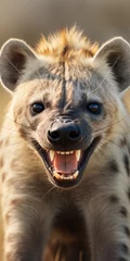 Tuinposter A close up shot of a hyena with its mouth wide open.  © Fotograf