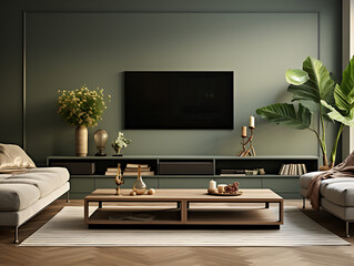 Scandinavian Living Room: Black, Slate, and Sage Green