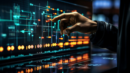 Close-up of a Man's Finger Pointing to a Specific Data Point