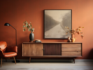 Scandinavian Living Room: Terracotta Planks & Mocha Walls