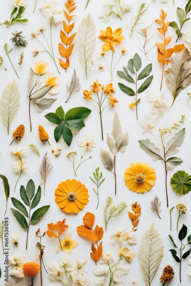 Aufkleber A collection of different types of flowers arranged on a white surface. This versatile image can be used for various purposes.