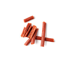 Fish Jerky Isolated, Dry Salted Seafood Snack, Hake Stockfish, Small Pieces of Dehydrated Pollock