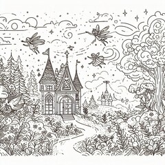 Naklejka premium enchanted forest and the magical cottage