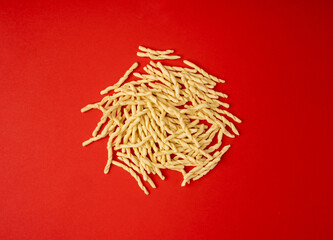Raw Trofie Pasta, Dry Italian Macaroni, Traditional Genoa Food, Raw Noodle, Modern Ligurian Cuisine