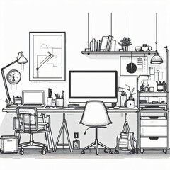 Fototapeta premium black and white home office setup