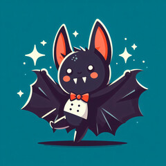 cartoon style bat on blue background