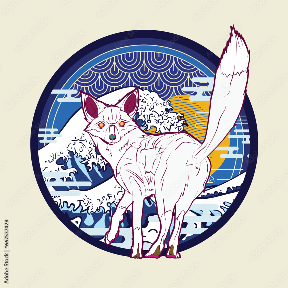 Wall mural fox illustration with japanese style for kaijune event