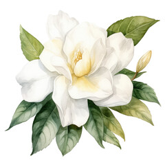 Obraz premium Watercolor Gardenia hand drawn illustration, white isolated on white background