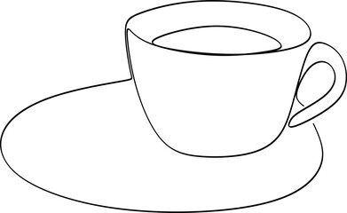 
Tea coffee cup one line continuous drawing. Vector illustration. Hand drawn linear silhouette icon. Abstract outline design, minimal element for print, banner, card, brochure, product logo, menu.