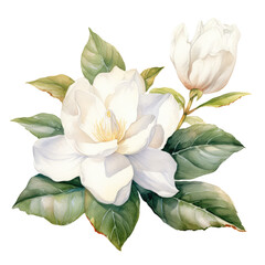 Watercolor Gardenia hand drawn vector illustration, white isolated on white background