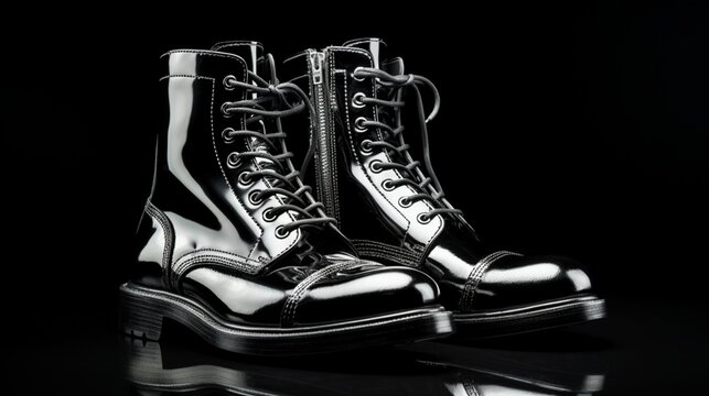 Freshly polished military boots, reflecting the precision and discipline of service.