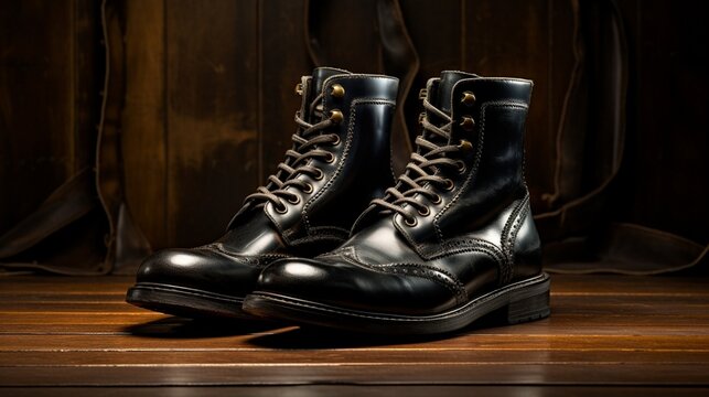 Freshly polished military boots, reflecting the precision and discipline of service.