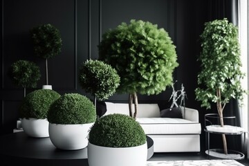 Classic green plants in contemporary home garden living room. Generative AI