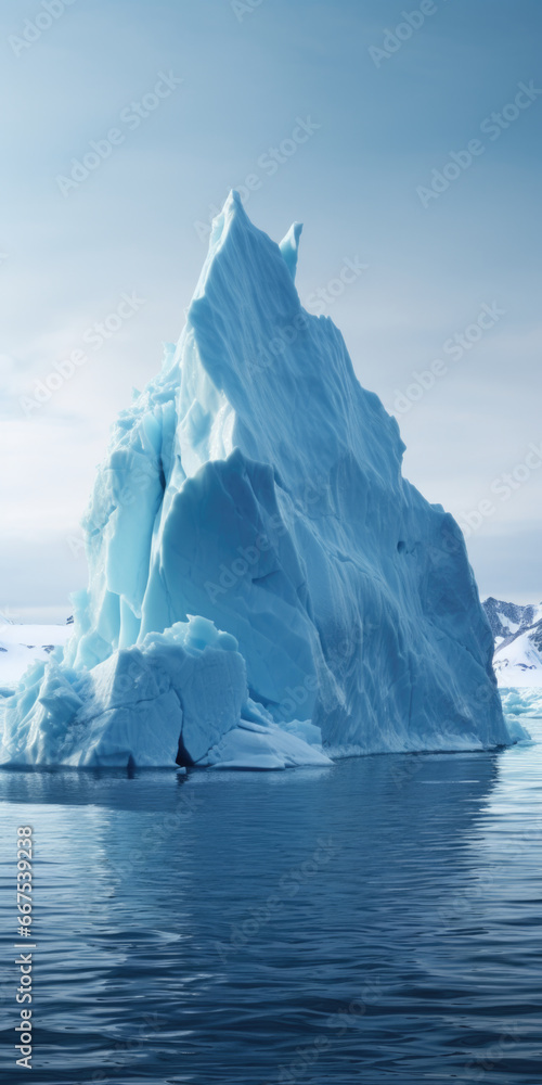 Poster an impressive large iceberg floating in the middle of a body of water.