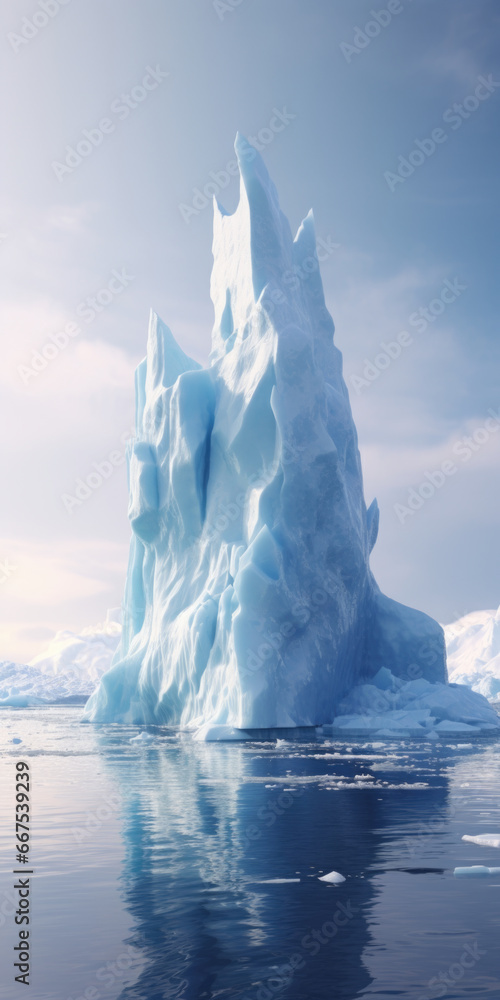 Poster A massive iceberg floating peacefully in the middle of a vast body of water. Perfect for adding a touch of serenity and natural beauty to any project