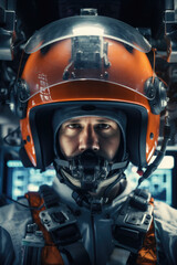 Fototapeta premium An image of a man wearing a space suit and helmet. This picture can be used to illustrate concepts related to space exploration, astronauts, science fiction, or futuristic technology