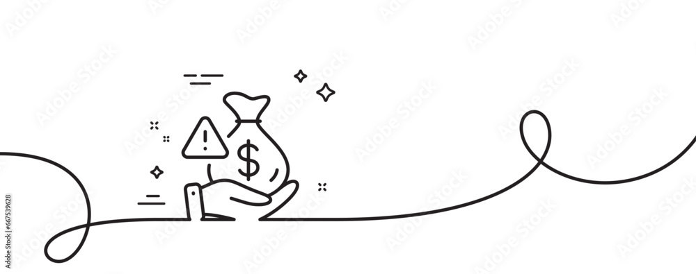 Poster bribe line icon. continuous one line with curl. money fraud crime sign. cash scam symbol. bribe sing