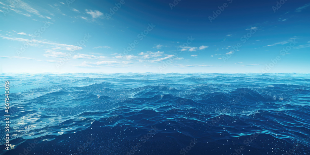 Poster A peaceful and calming image of a large body of water with beautiful clouds in the sky. Perfect for adding a tranquil touch to any project or design
