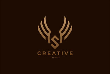 initials FSF or S Wing logo. monogram logo design combination of letters F and S in gold color. usable for brand and business logos. flat design logo template element. vector illustration