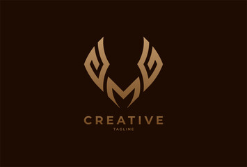 initials GMG or MG logo. monogram logo design combination of letters M and G in gold color. usable for brand and business logos. flat design logo template element. vector illustration