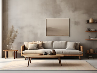 Obraz premium Scandinavian Living Room with Encaustic Cement Mist Walls