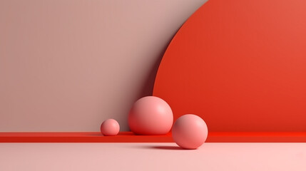 minimalist background with 3d geometric and red ball pink style layout and copy space on pastel background