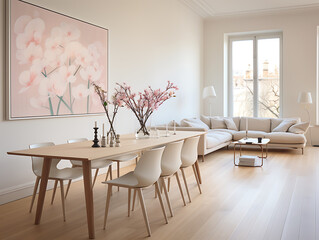 Scandinavian Living Room with Bamboo Floor and Buttercream Walls