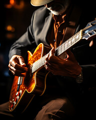 Close-Up Hand Strumming Guitar