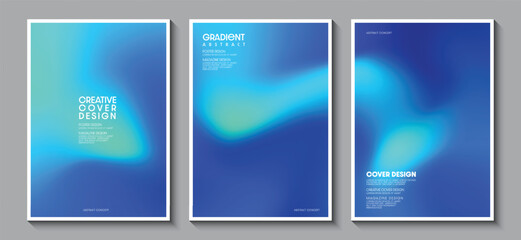 Fototapeta na wymiar Posters set design with abstract blurred blue gradient background. Ideas for magazine covers, brochures and posters. Vector, Illustrator, EPS.