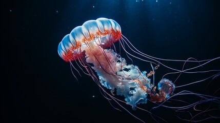 The slow-motion beauty of a jellyfish, floating gracefully in the deep blue.