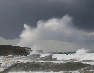 Roaring Seas Towering Waves and Dark Skies in a Sea Tempest