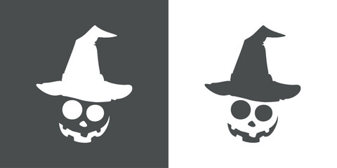 Logo con silueta de sombrero de bruja con cara de calabaza de Halloween para su uso en invitaciones y tarjetas © teracreonte