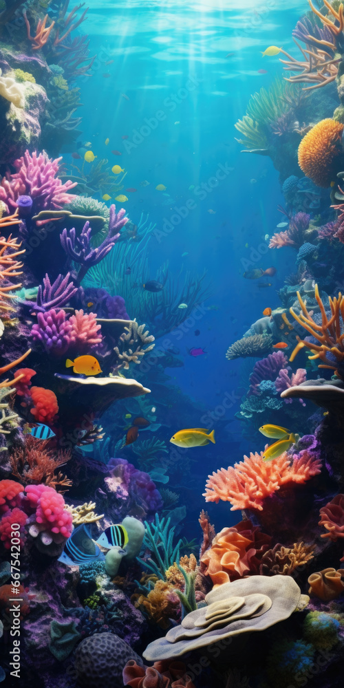 Poster A vibrant and lively fish tank filled with an assortment of colorful fish. Perfect for adding a touch of aquatic beauty to any space