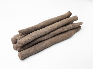 Fresh raw salsify roots on white background