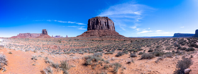 travel usa and north america, Monument Valley, panoramic view at the Merrick Butte in the centre 