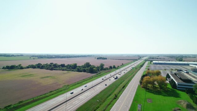 beautiful aerial of Semi Flatbed truck driver on highway. aerial
