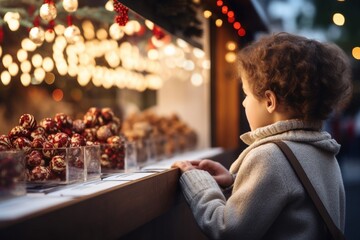 Generative AI : Children looking at sweets at the market