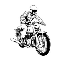 bikers riding a motorcycle skull riding a motorcycle.vector hand drawing,Shirt designs, biker, disk jockey, gentleman, barber and many others