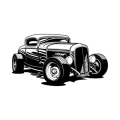 Zelfklevend Fotobehang American Classic Truck Muscle Cars , hot rod, vintage ,Black and White hot rod cartoon © RESTIANT