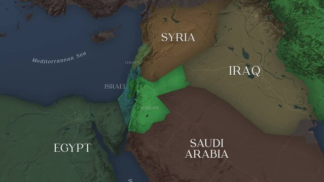 MIDDLE EAST - Animated map with zoom-in to Israel
